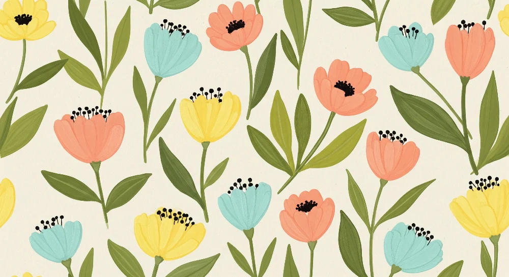Barnetapet | Fargerike blomster og delikat løvverk på myk bakgrunn
