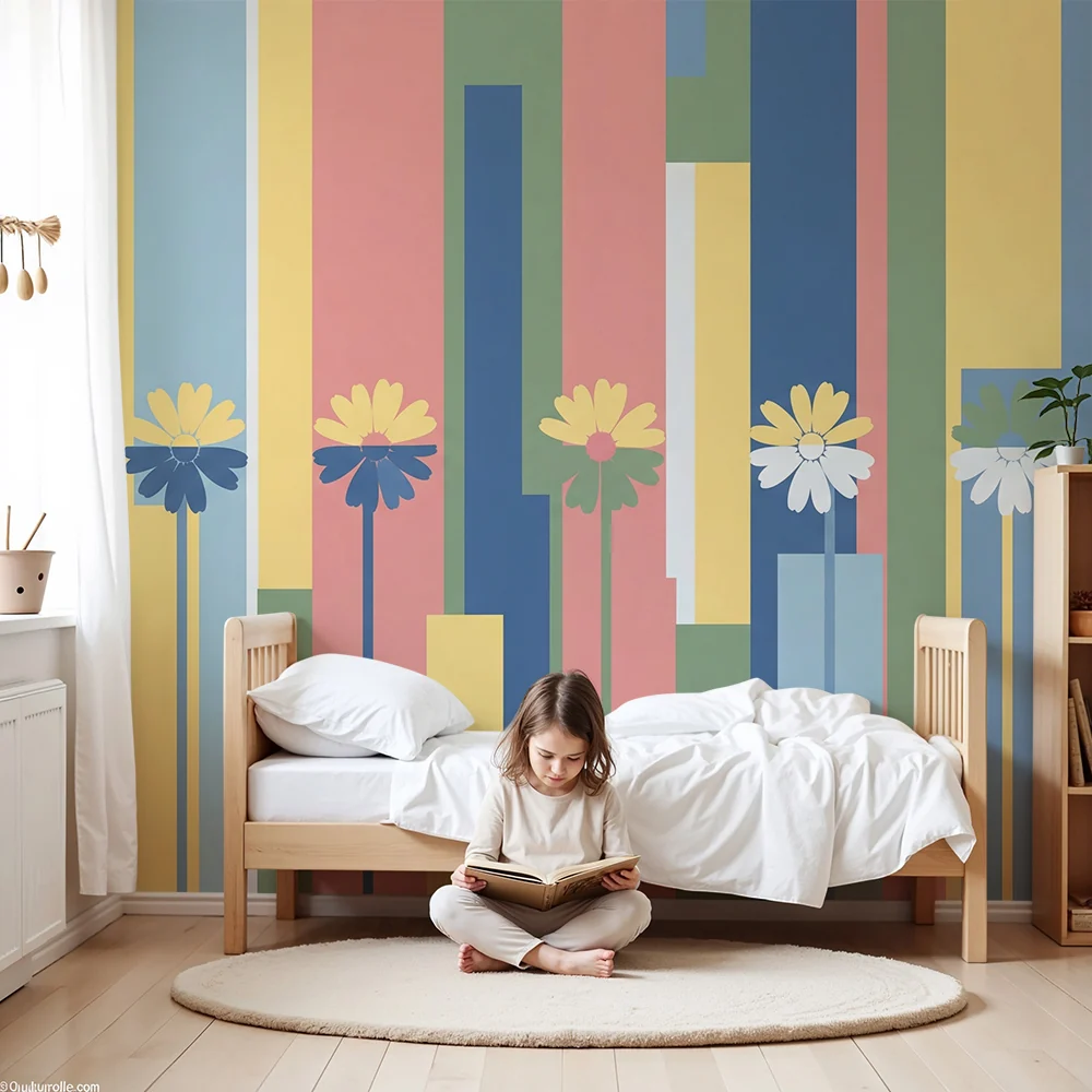 Barnetapet | Fargerike blomster og pastellfargede geometriske mønstre