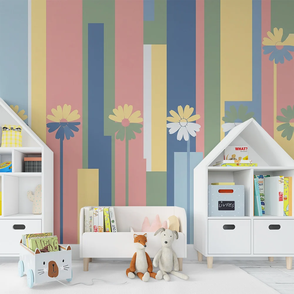 Barnetapet | Fargerike blomster og pastellfargede geometriske mønstre