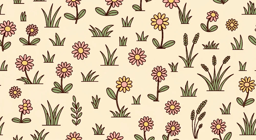 Barnetapet | Fine blomster og gress på beige bakgrunn