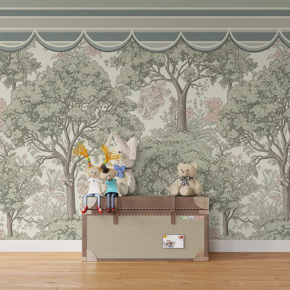 Barnetapet | Frodig skog og blomster i myke nyanser