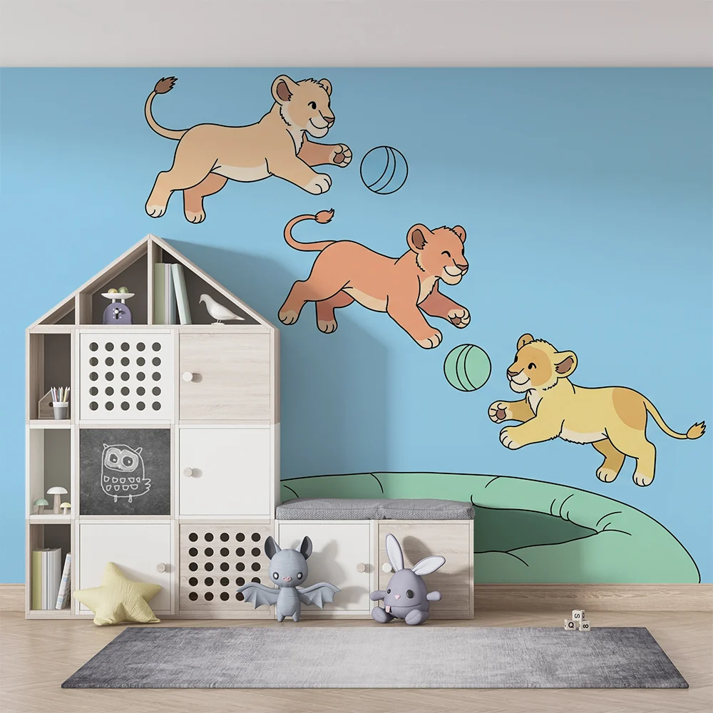 Barnetapet | Lekende løveunger på trampoline