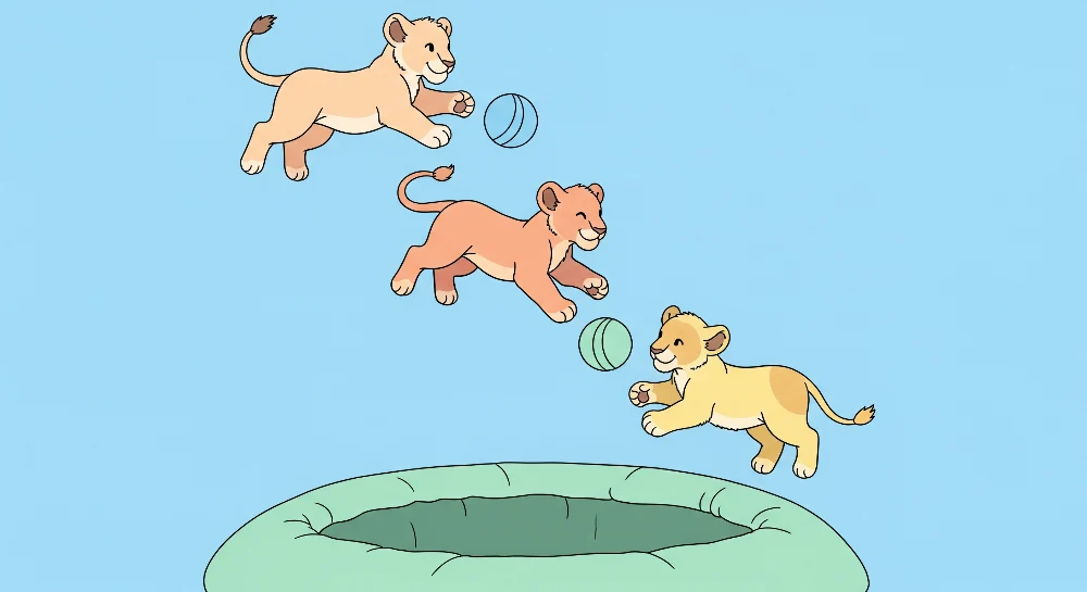 Barnetapet | Lekende løveunger på trampoline