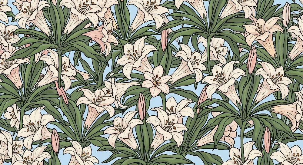 Barnetapet med blomster | Blå bakgrunn med fine liljer