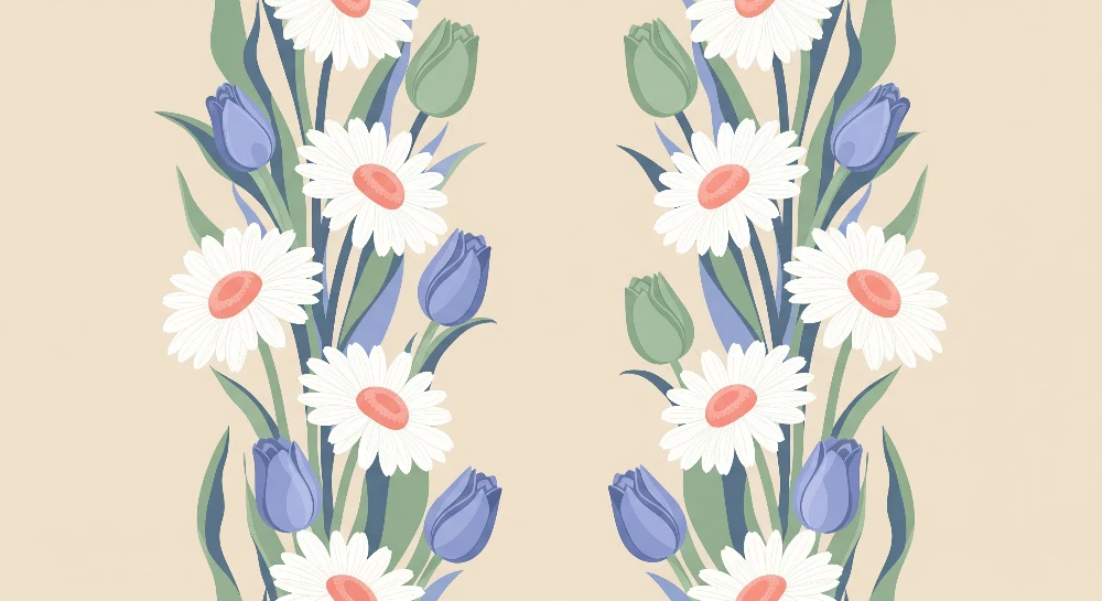 Barnetapet med blomster | Fine blomster og myke farger på beige bakgrunn