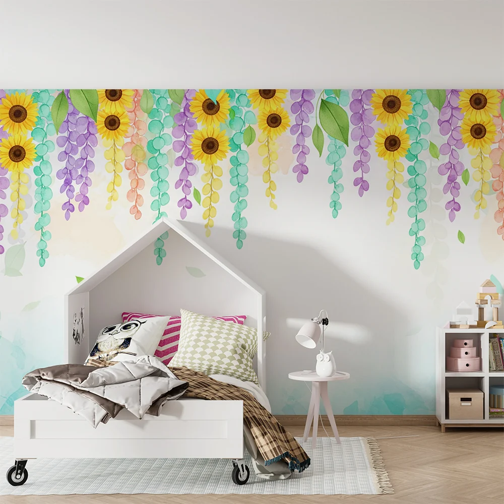 Barnetapet med blomster og solsikker