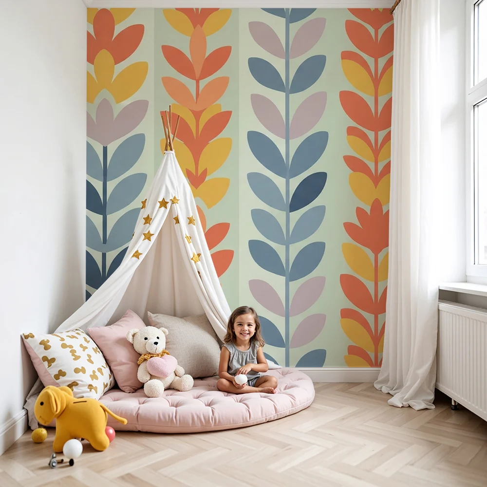 Barnetapet med blomstermotiv | Fargerike blomster på myk bakgrunn