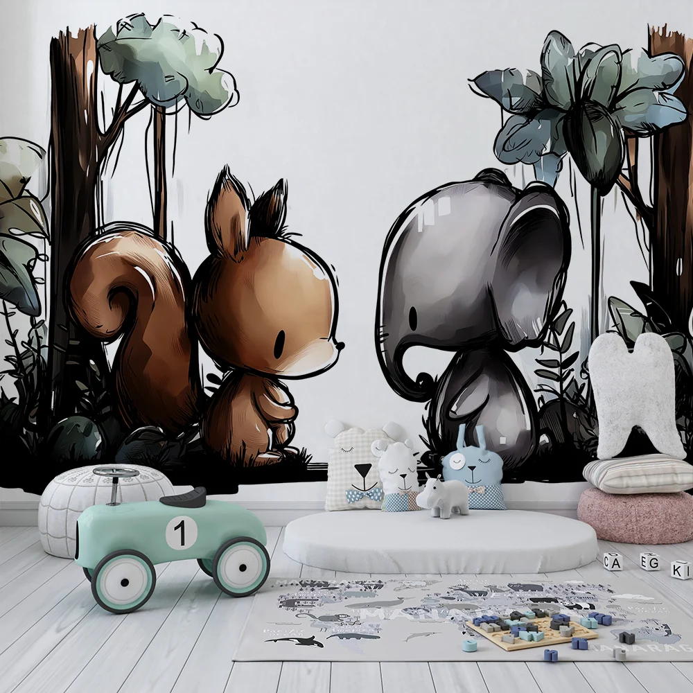 Barnetapet med elefant og ekorn