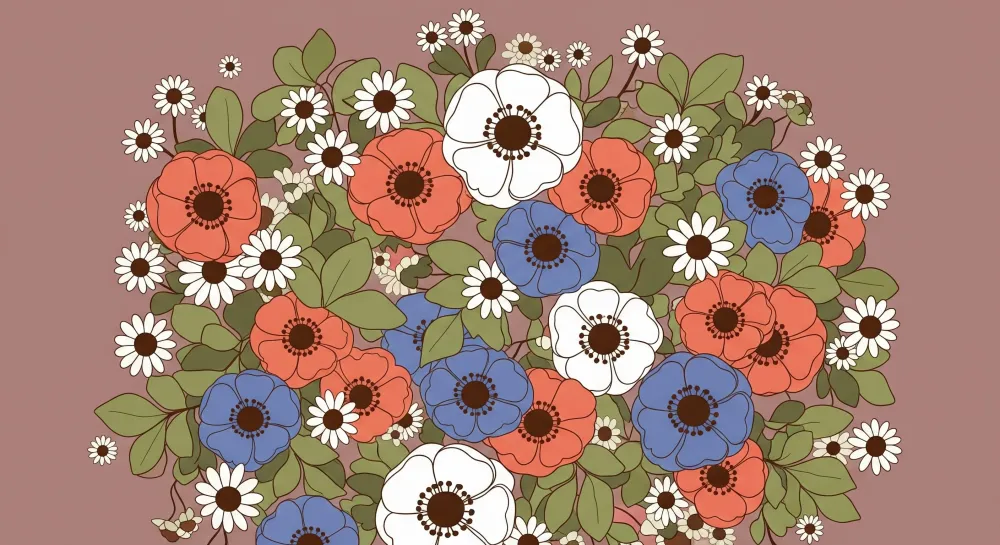 Barnetapet med fargerike blomster på lilla bakgrunn