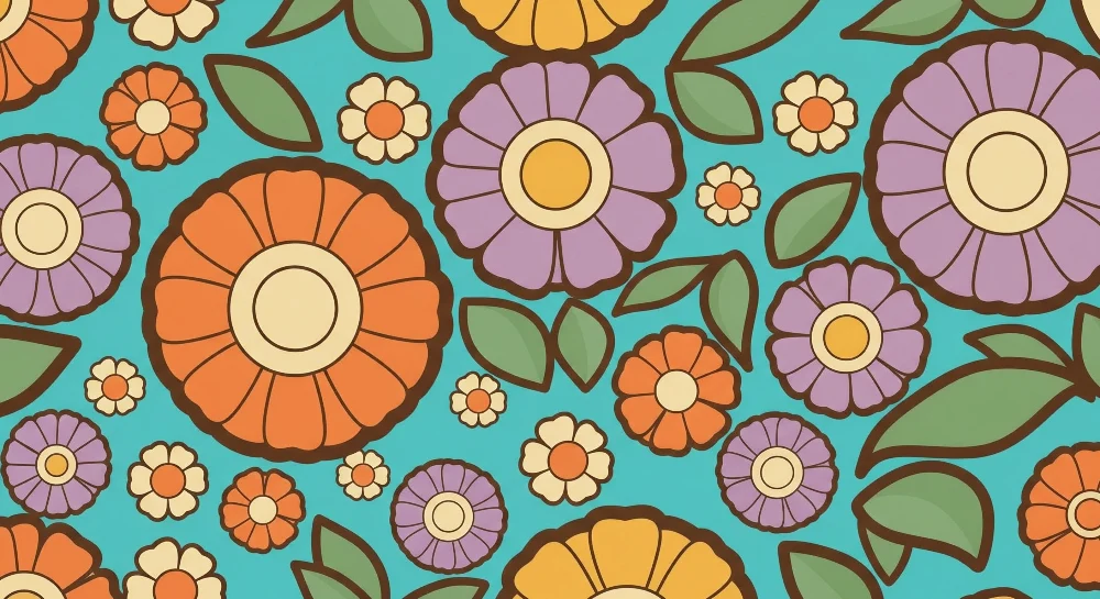 Barnetapet med fargerike blomster på turkis bakgrunn