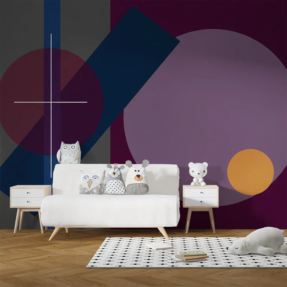Barnetapet med fargerike geometriske former på moderne bakgrunn