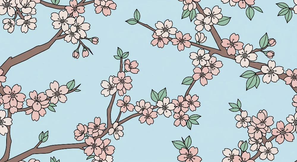 Barnetapet med kirsebærblomster | Blomster i rolig blå