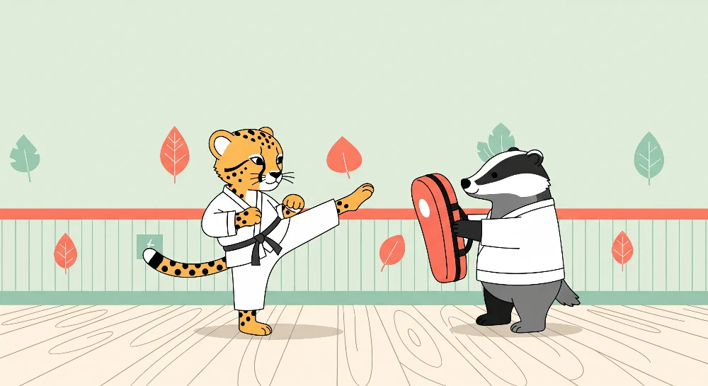 Barnetapet med leopard og grevling i karate