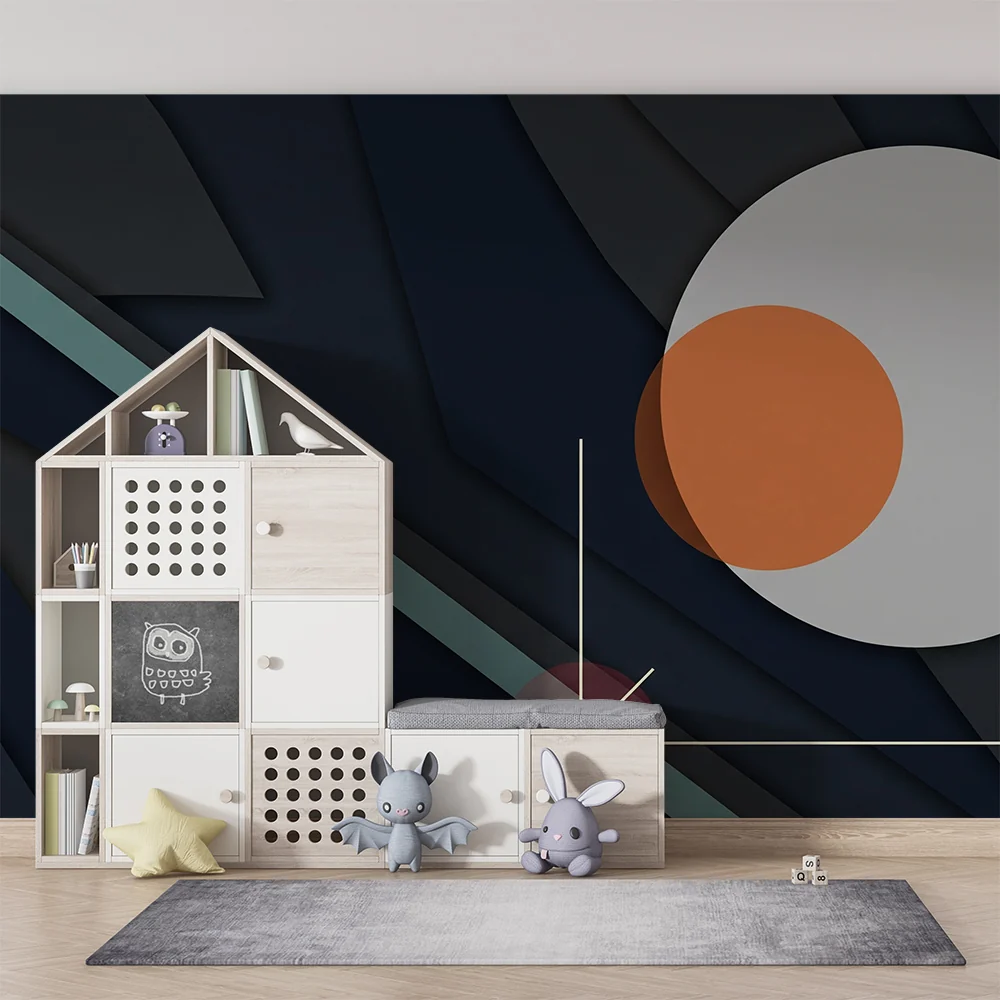 Barnetapet med moderne geometriske mønstre i lyse farger
