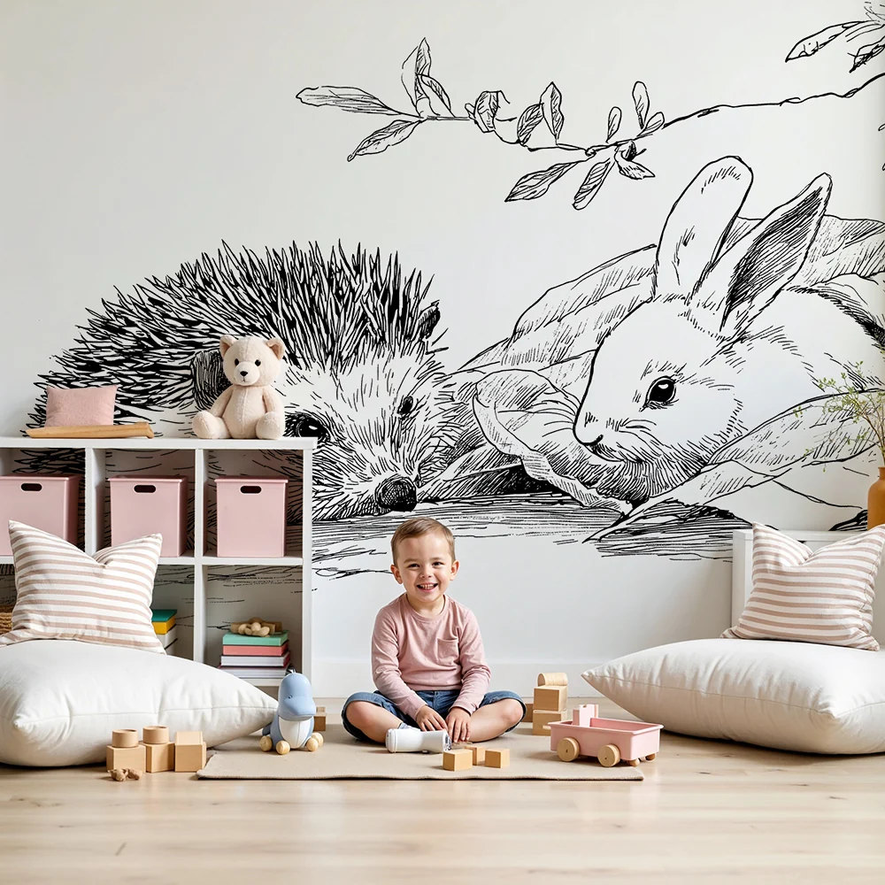 Barnetapet | Piggsvin og kanin i naturlig stil
