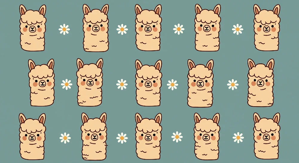 Barnetapet | Sjarmerende lamaer og blomster på blå bakgrunn