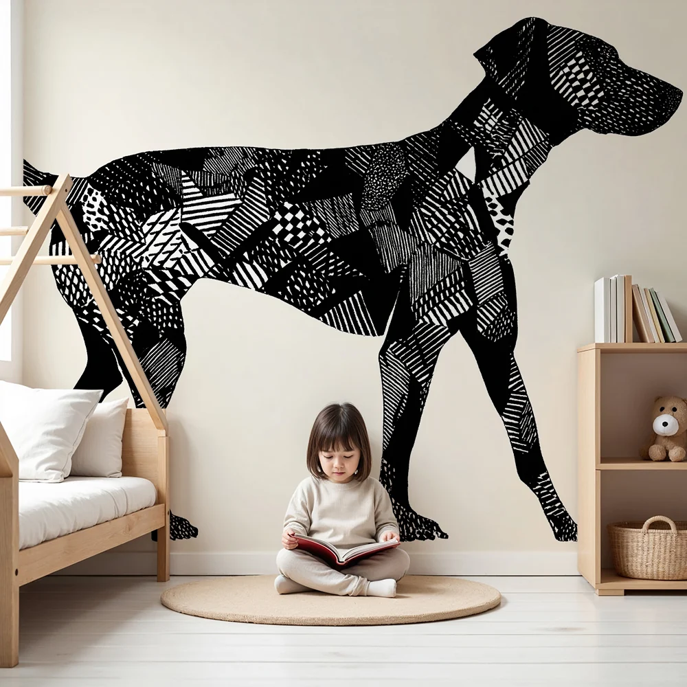 Barnetapet | Svart-hvite grafiske mønstre med hundesilhuett