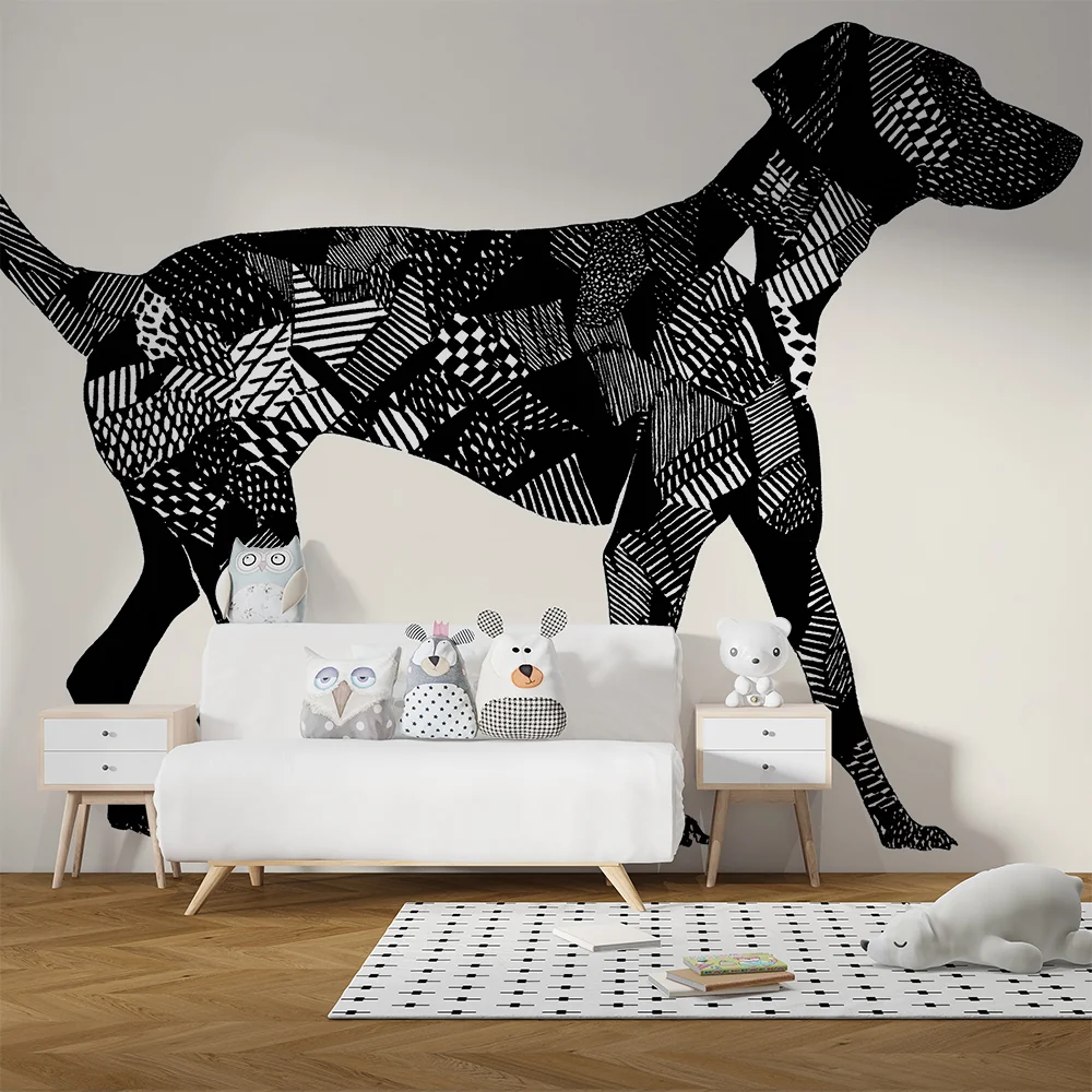 Barnetapet | Svart-hvite grafiske mønstre med hundesilhuett