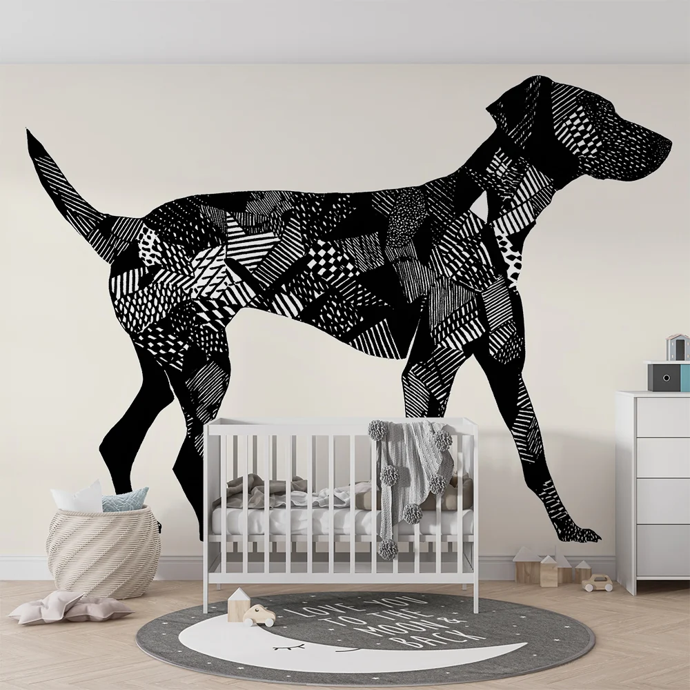 Barnetapet | Svart-hvite grafiske mønstre med hundesilhuett