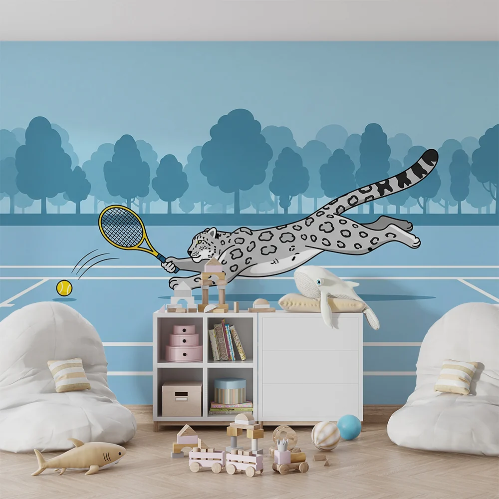 Barnetapet | Tennisspillende leopard på solfylt bane