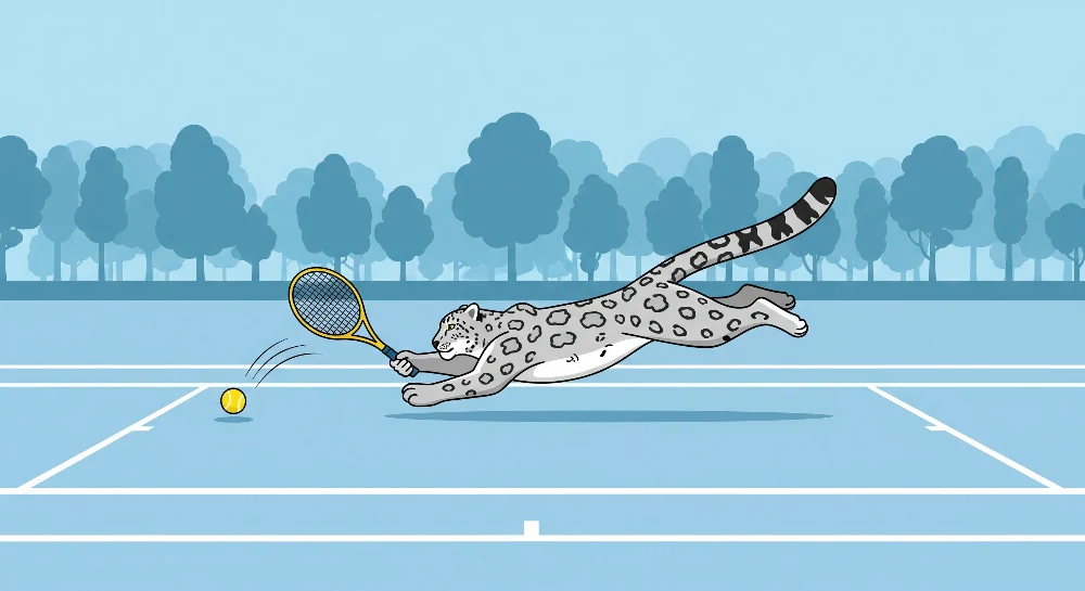 Barnetapet | Tennisspillende leopard på solfylt bane
