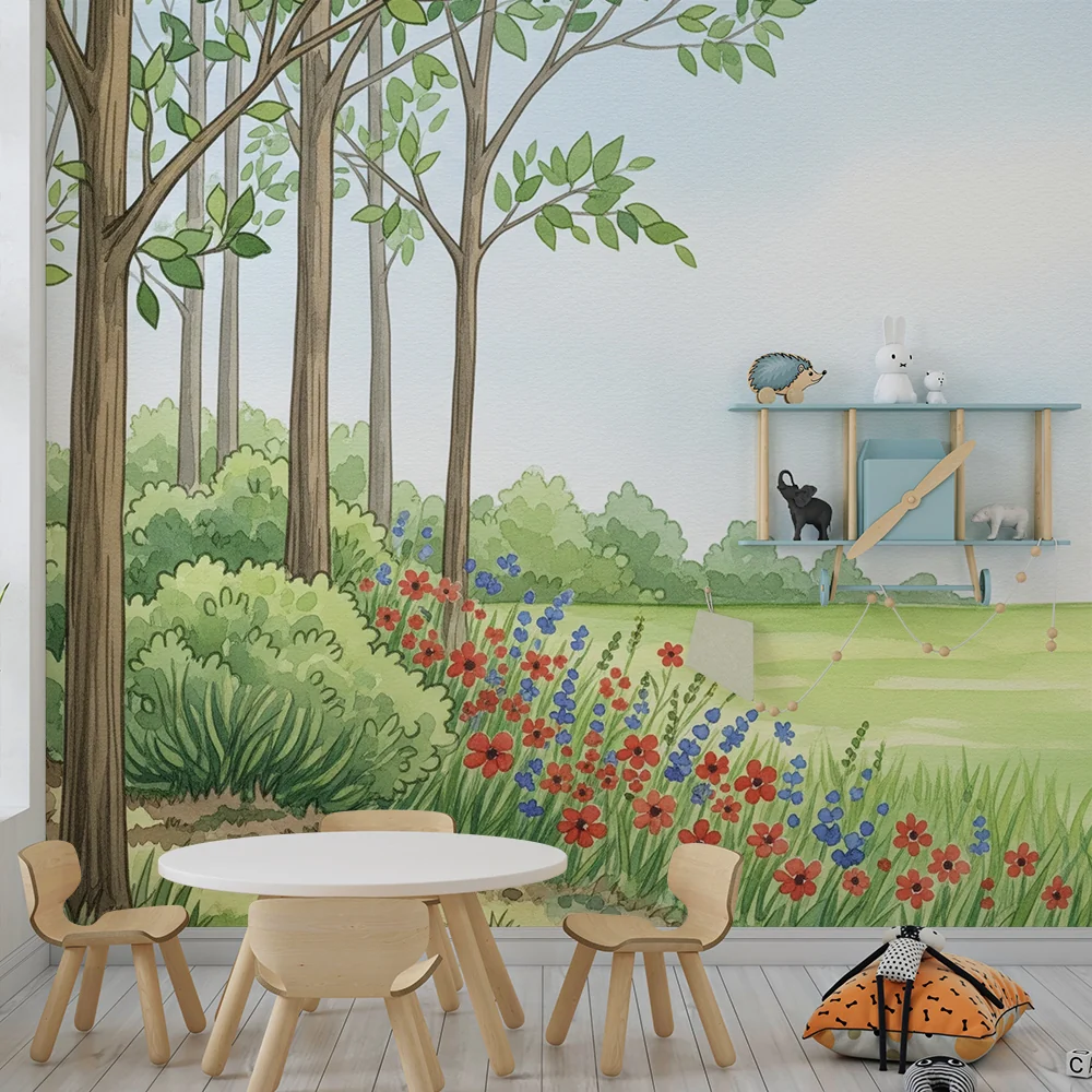 Barnetapet | Vakker eventyrskog med fargerike blomster