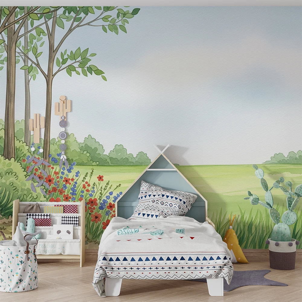 Barnetapet | Vakker eventyrskog med fargerike blomster