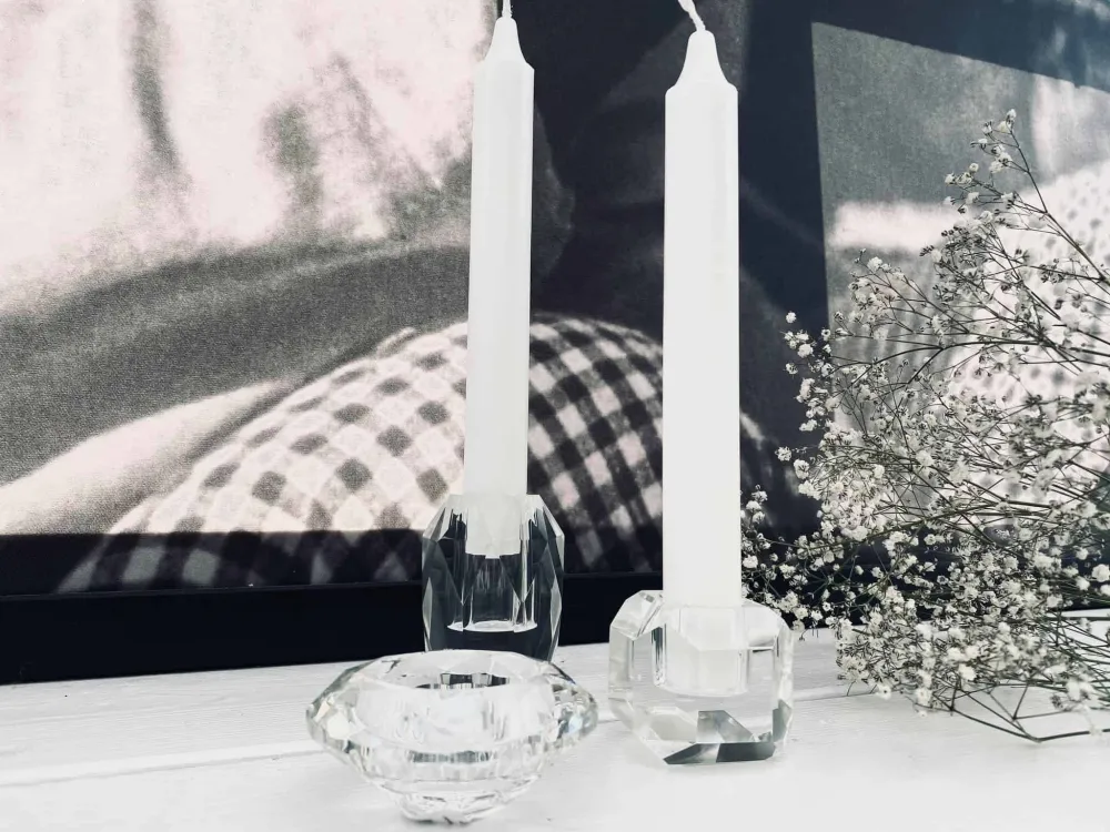 Høy Diamant Lysestake i klart glass