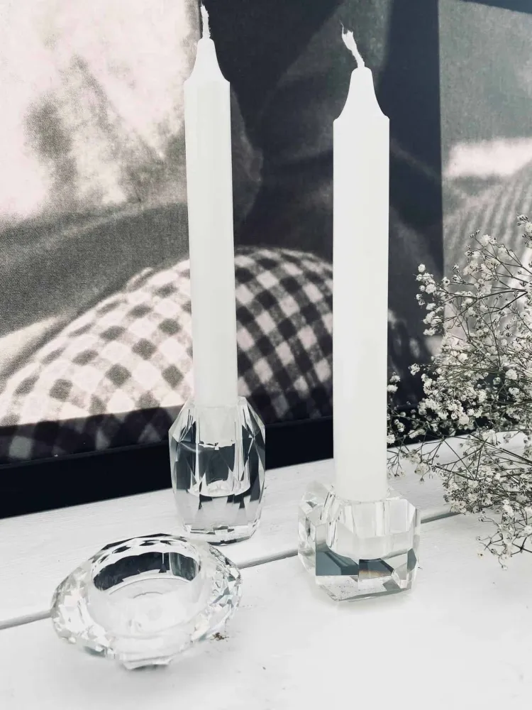 Høy Diamant Lysestake i klart glass