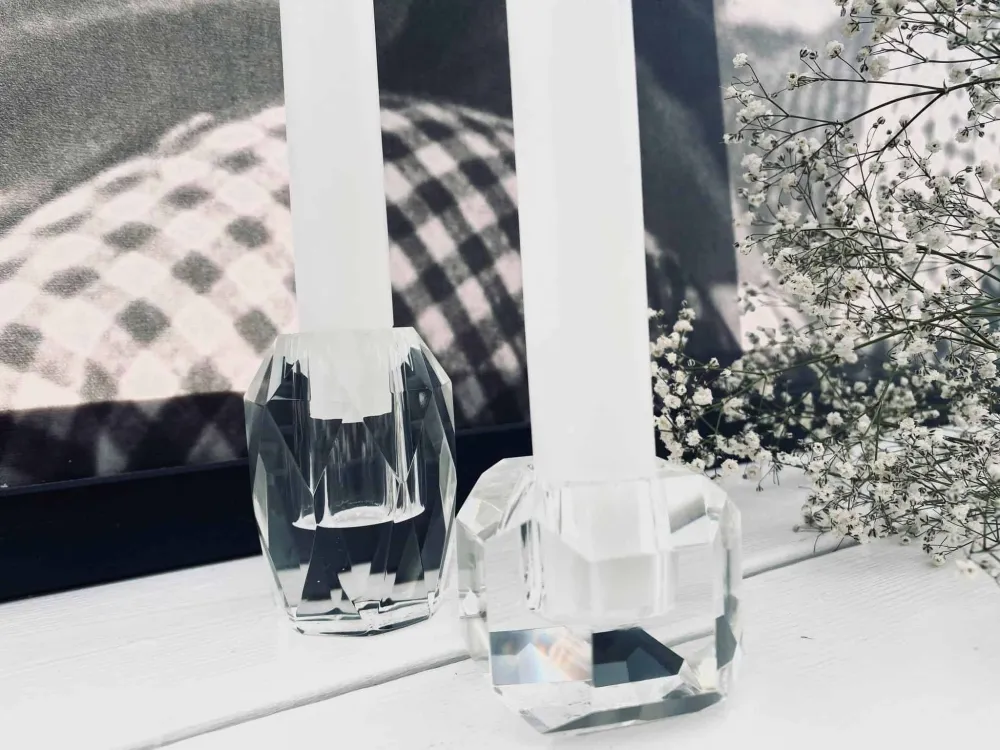 Høy Diamant Lysestake i klart glass