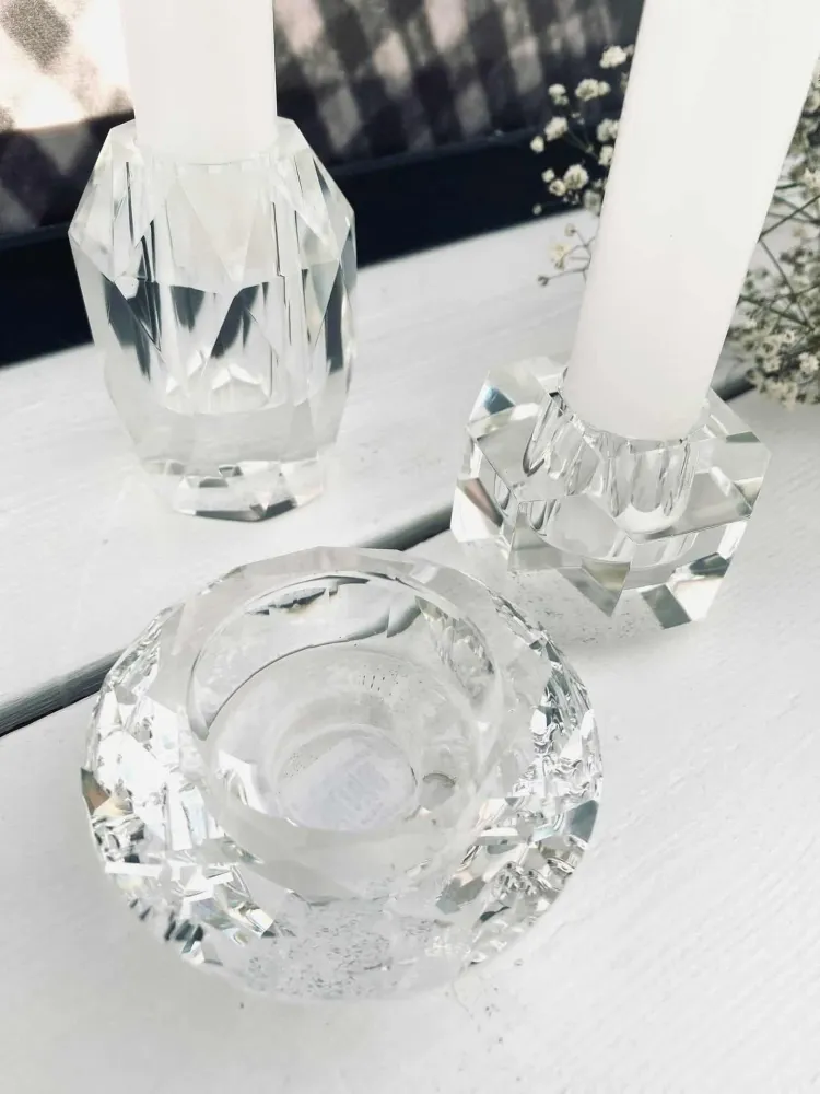 Høy Diamant Lysestake i klart glass