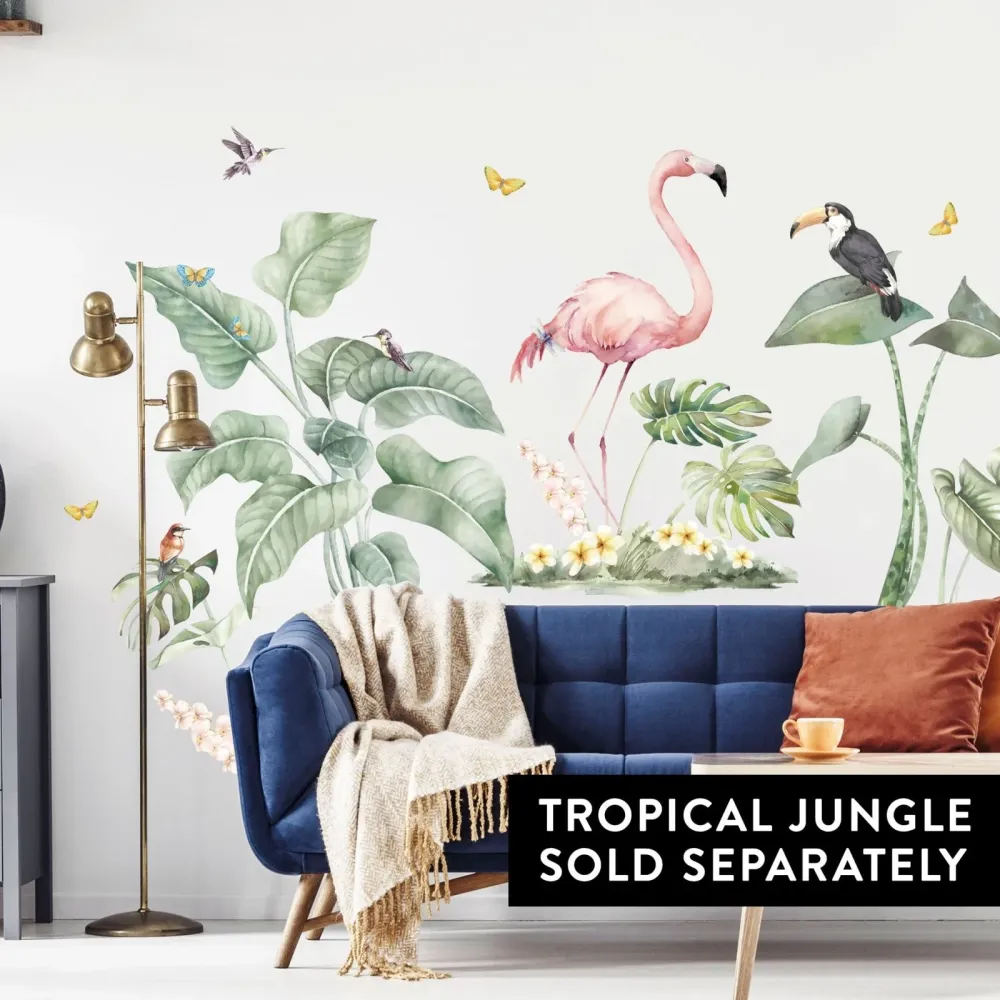 Flamingo og planter veggklistremerker
