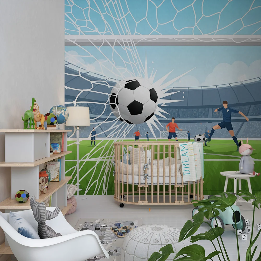 Fototapet barnas rom | Dynamisk fotballkamp med spillere i aksjon