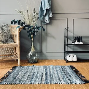 Gulvteppe i denim og jute - 60x90 cm