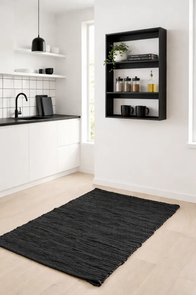 Gulvteppe i skinn – Svart 60x90 cm