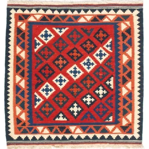 Kelimteppe - Orientalsk square - 104 x 102 cm - mørk rød