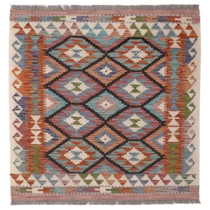 Kelimteppe - Splash square - 102 x 101 cm - flerfarget