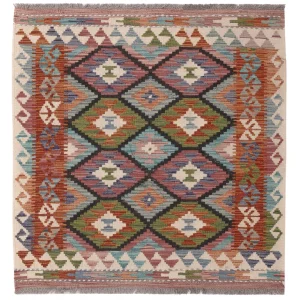 Kelimteppe - Splash square - 104 x 97 cm - flerfarget