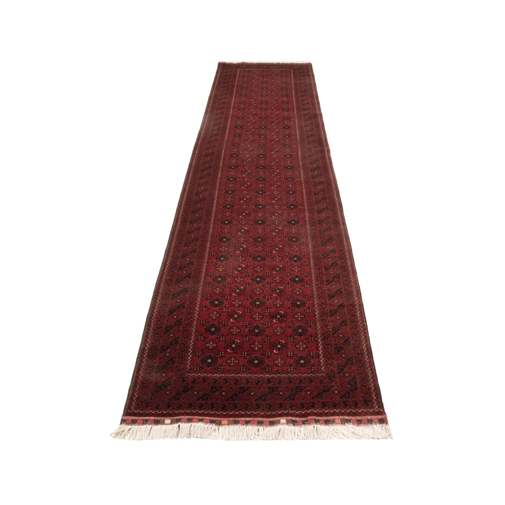 Løper Afghansk teppe - 384 x 84 cm - rød