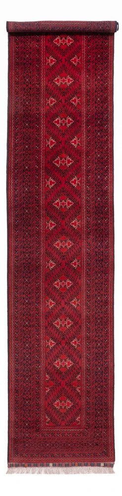 Løper Afghansk teppe - 390 x 77 cm - rød