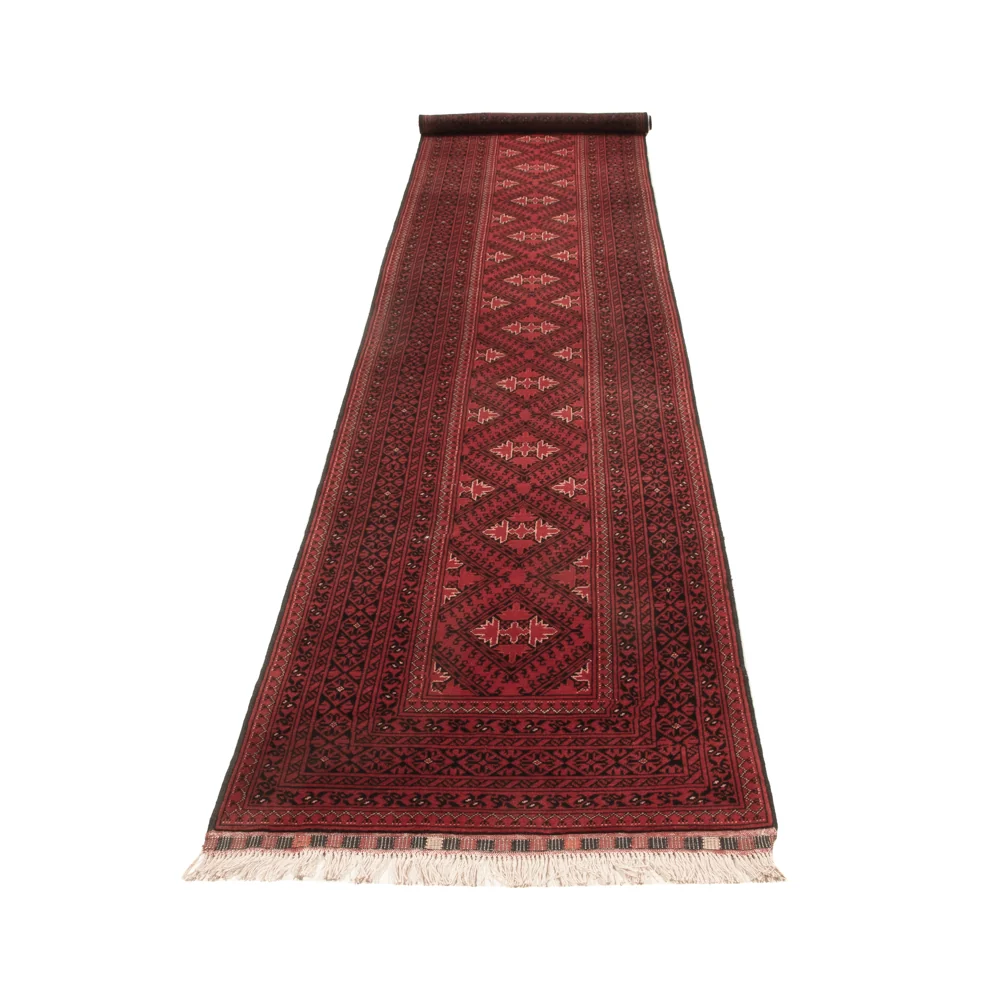 Løper Afghansk teppe - 390 x 77 cm - rød