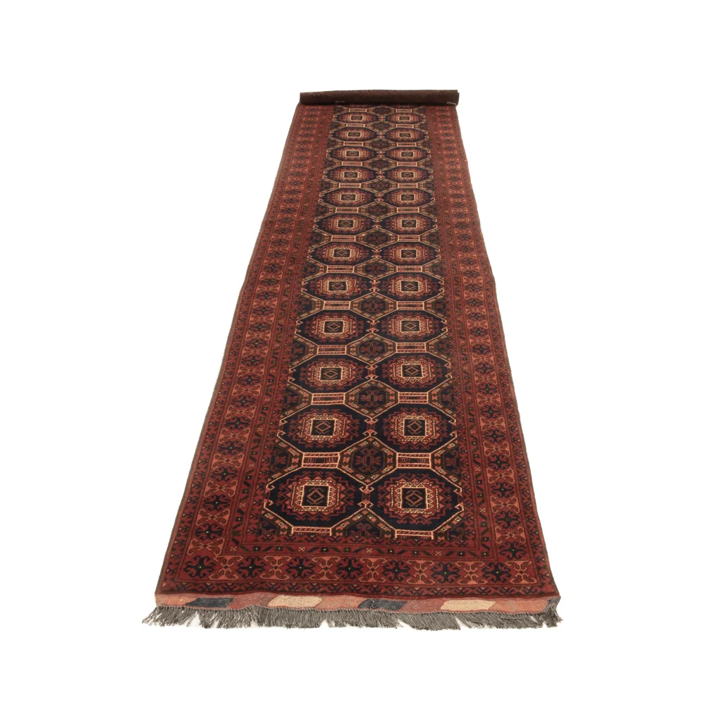 Løper Afghansk teppe - 394 x 80 cm - mørk rød