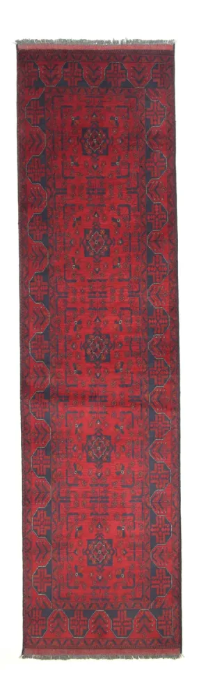 Løper Afghanske tepper - Kunduz - 296 x 77 cm - rød