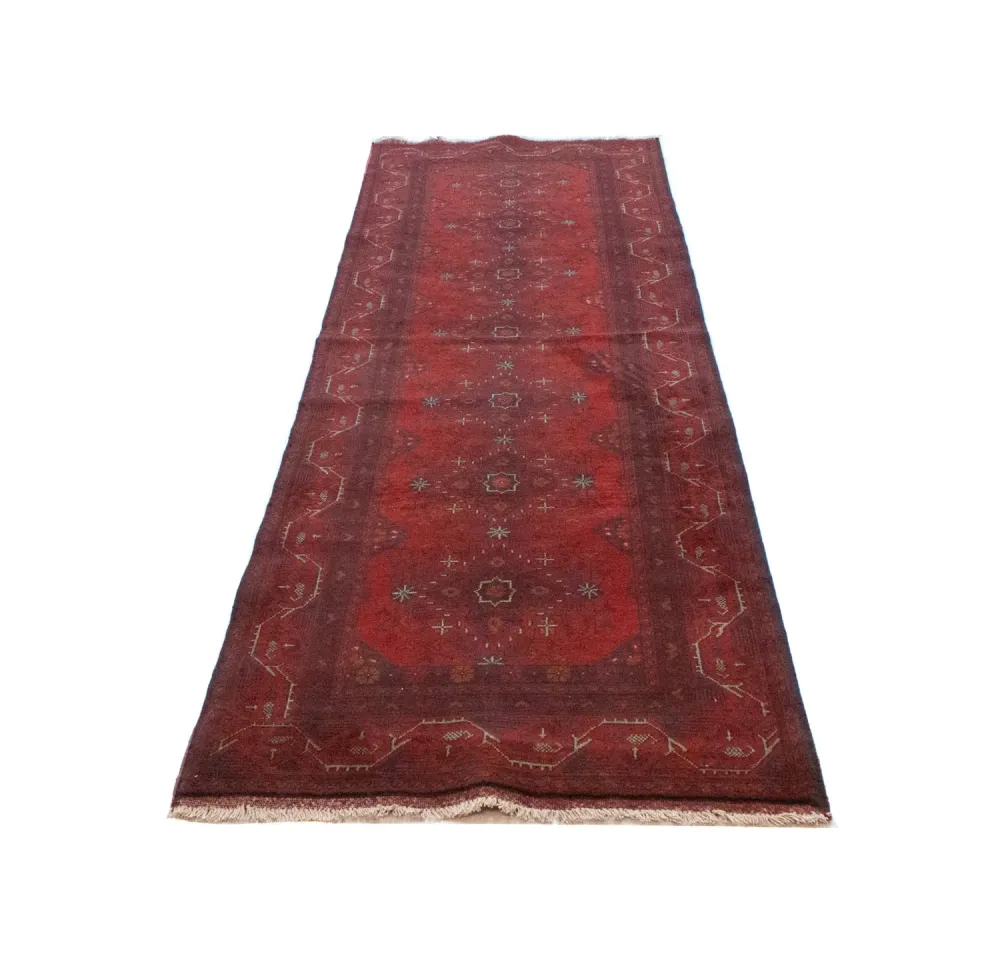 Løper Afghanske tepper - Kunduz - 299 x 86 cm - mørk rød
