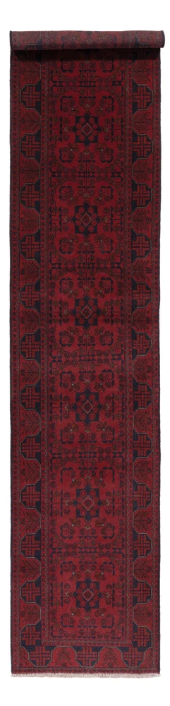 Løper Afghanske tepper - Kunduz - 390 x 80 cm - mørk rød