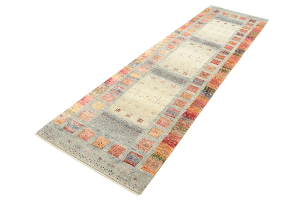 Løper Gabbeh teppe - Loribaft Indus - 295 x 82 cm - flerfarget