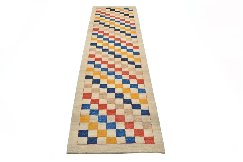 Løper Gabbeh teppe - Loribaft persisk teppe - 381 x 93 cm - flerfarget