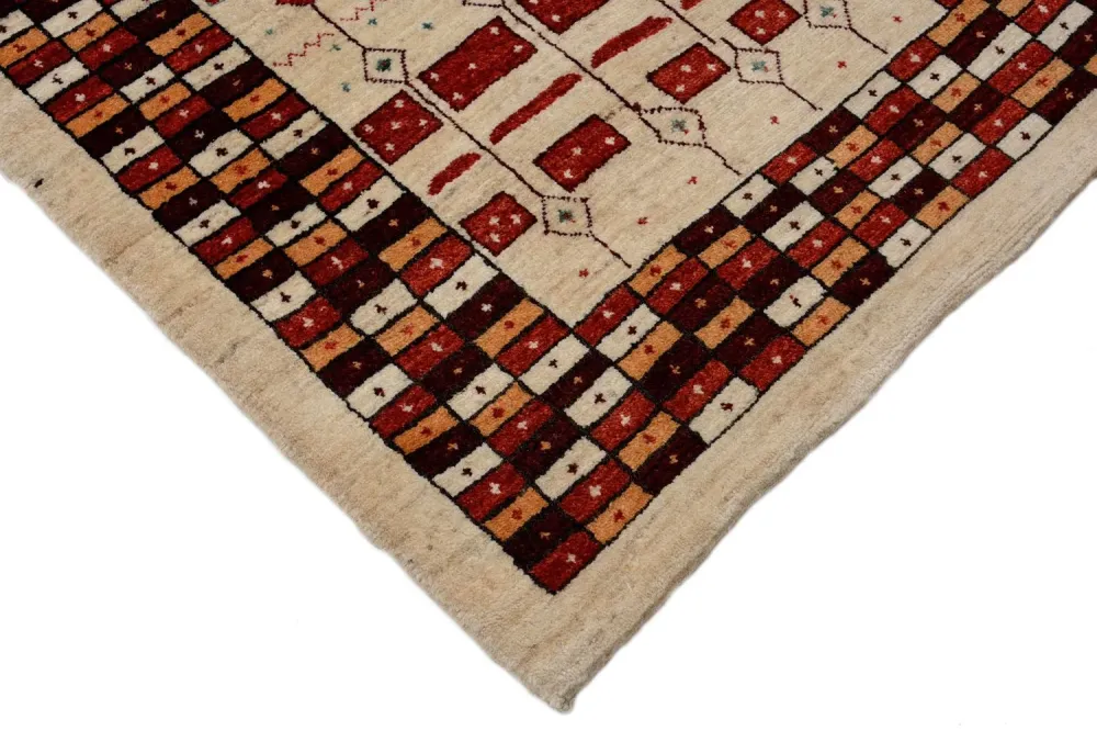 Løper Gabbeh teppe - Loribaft persisk teppe - 391 x 88 cm - flerfarget