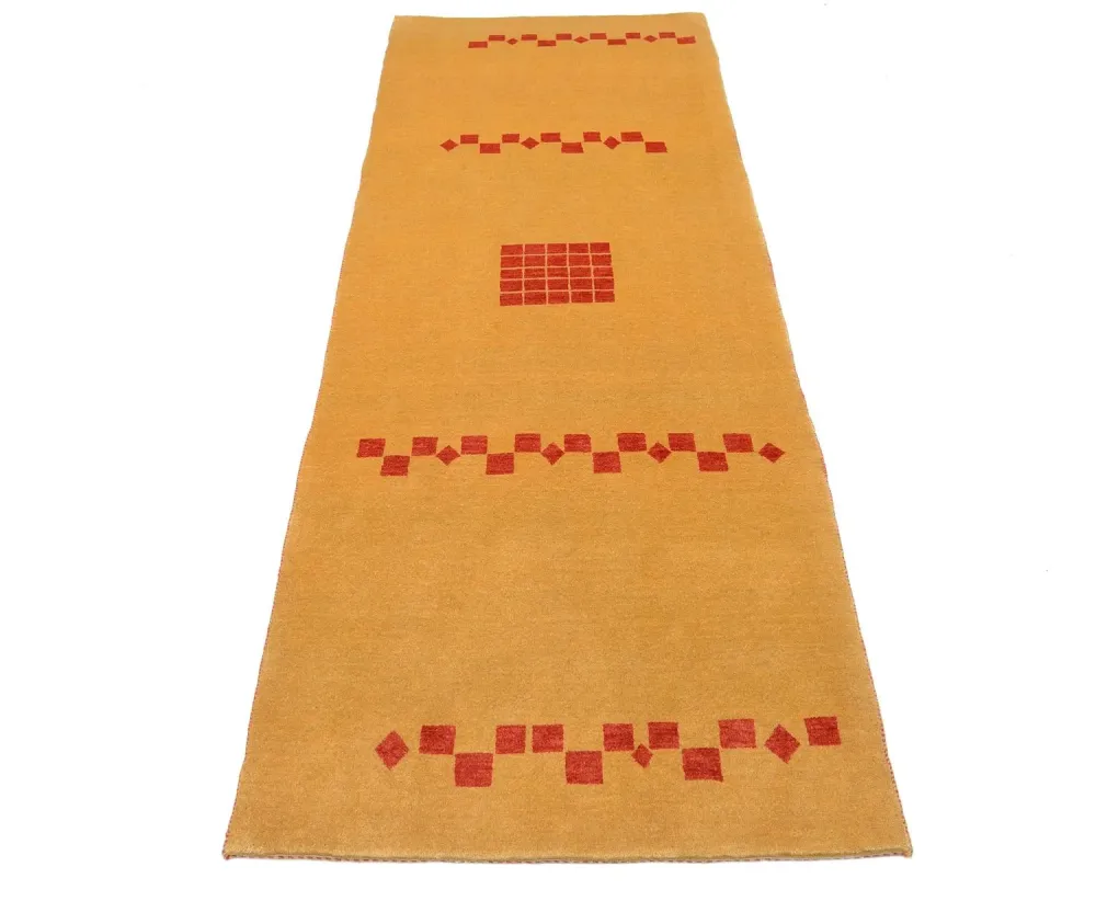 Løper Gabbeh teppe - Loribaft persisk teppe - 241 x 87 cm - sennepsgul