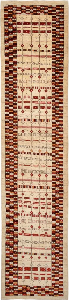 Løper Gabbeh teppe - Loribaft persisk teppe - 391 x 88 cm - flerfarget